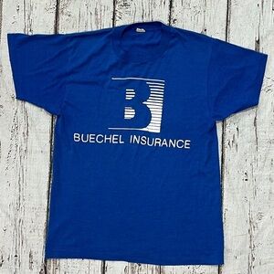 Vintage Single Stitch 1980s Buechel Insurance Blue Screen Stars 80s Crewneck Tee